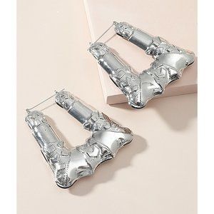 Big Bamboo Silver Earrings‎ Hip Hop Hollow Party Fun Eighties Costume Halloween